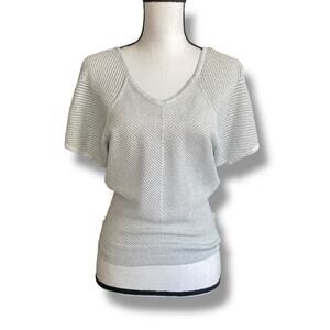 Express Short Dolman Sleeve Open Knit Top Sz XS Silver Metallic